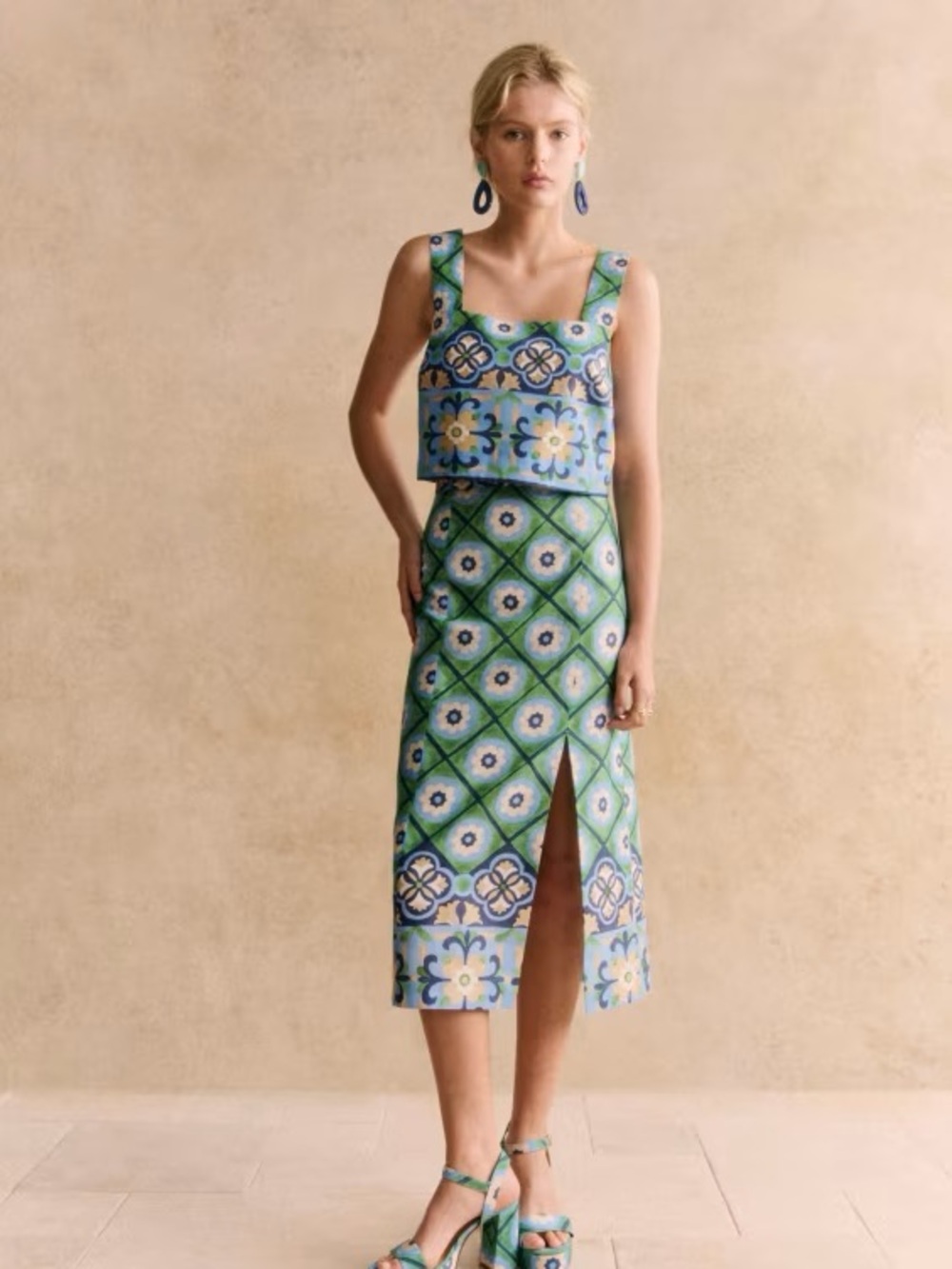 Sezane Momoni Matching Set Marga Top Madelyn Skirt Rimini Green Blue Size Medium